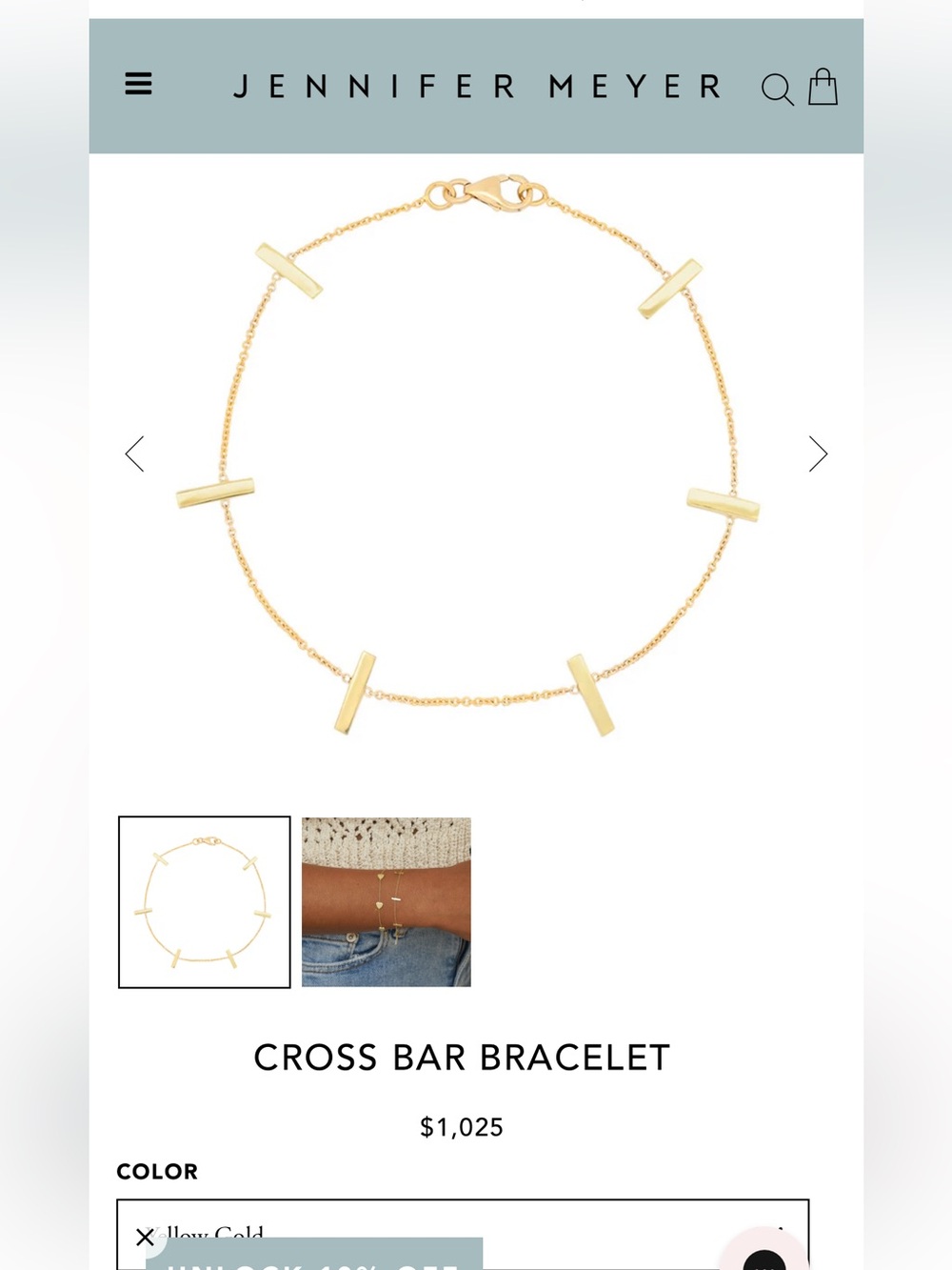 Jennifer Meyer Gold Cross Bar Chain Bracelet